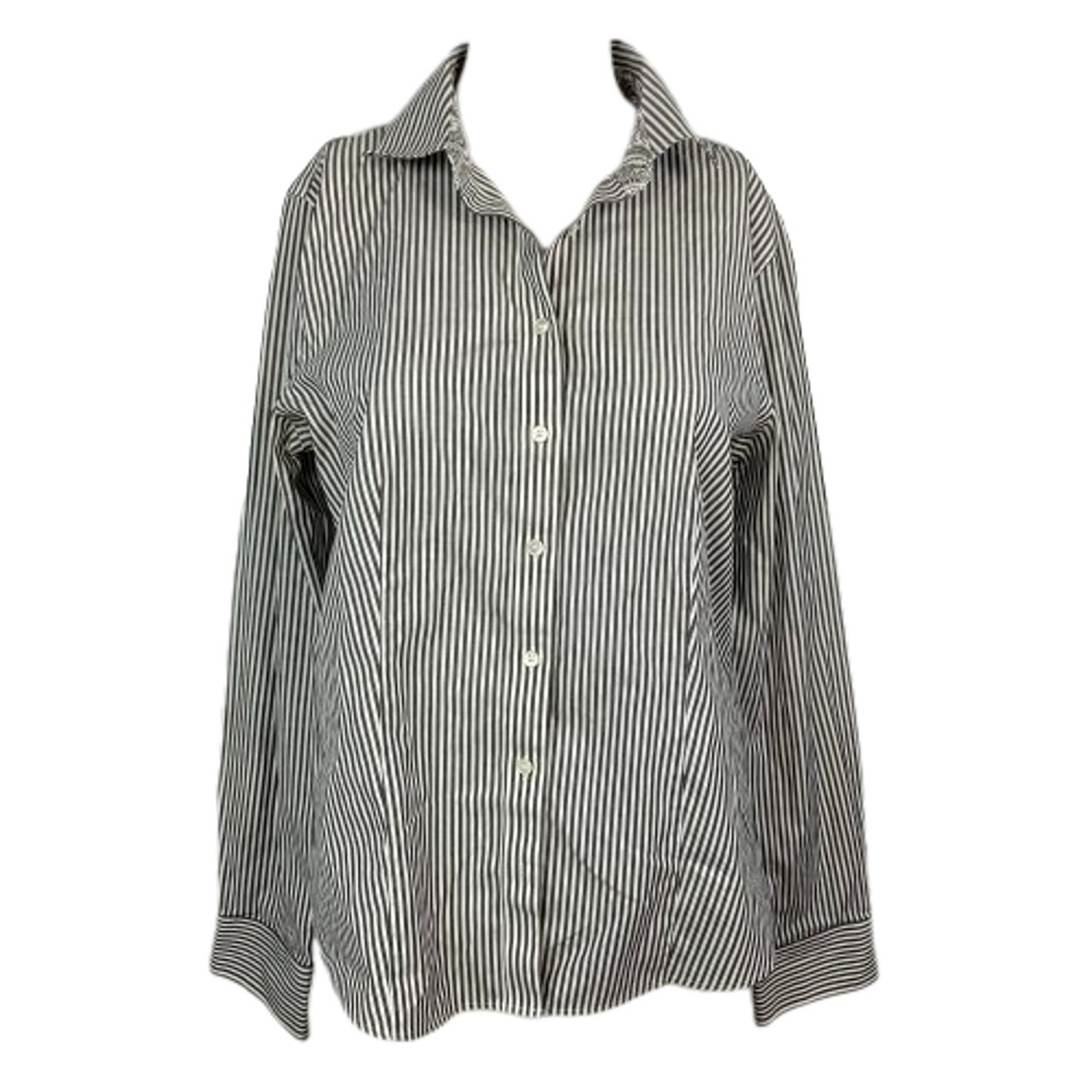 Talbots Shirt Womens Sz 10 Button Up Blouse Gray White‎ Wrinkle Resistant Cotton